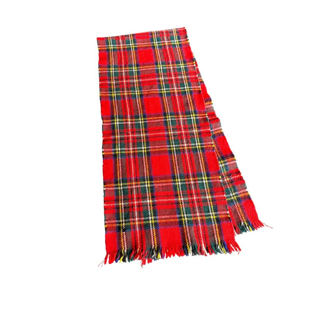 Selfridges Scarf Red Lambswool Tartan Plaid Made in Great Britain Fringed Scarf‎